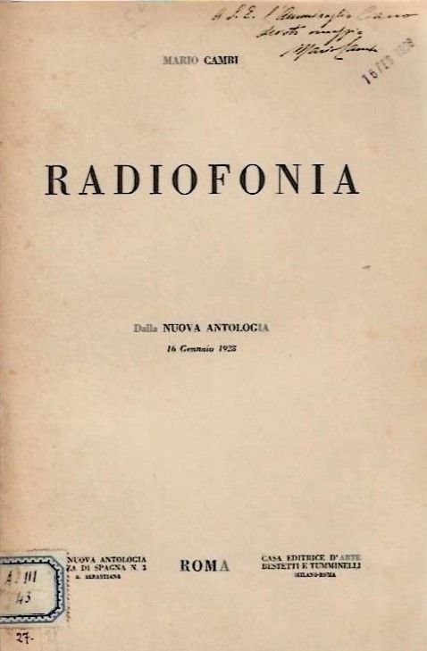 Radiofonia. (Dalla NUova Antologia 1928).