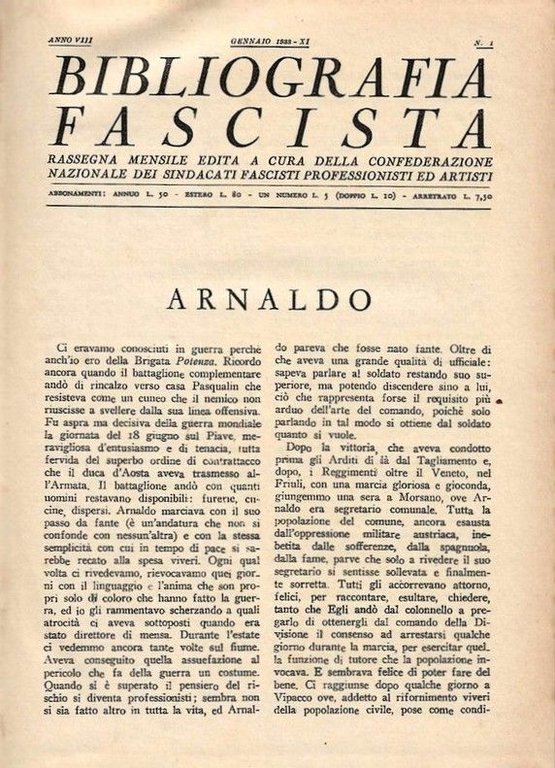 Rassegna mensile edita a cura della confederazione Nazionale dei Sindacati Fascisti Professionisti ed Artisti.