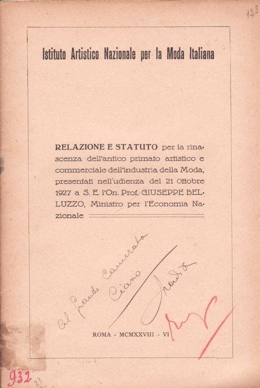Relazione e Statuto per la rinascenza dell'antico primato artistico e …