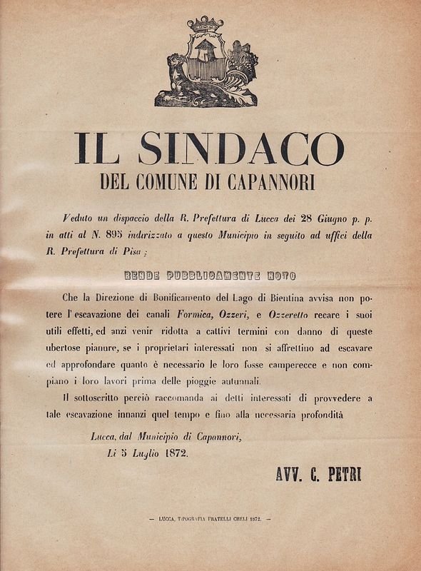 Rende pubblico e noto che la direzione di bonificamento del …