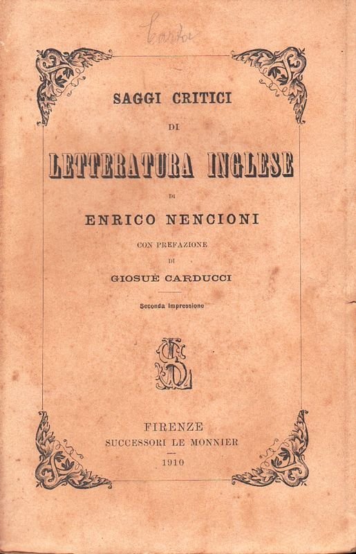 Saggi critici di letteratura inglese, con prefazione di Giosuè Carducci.