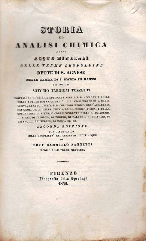 Storia ed analisi chimica delle acque minerali delle Terme Leopoldine …