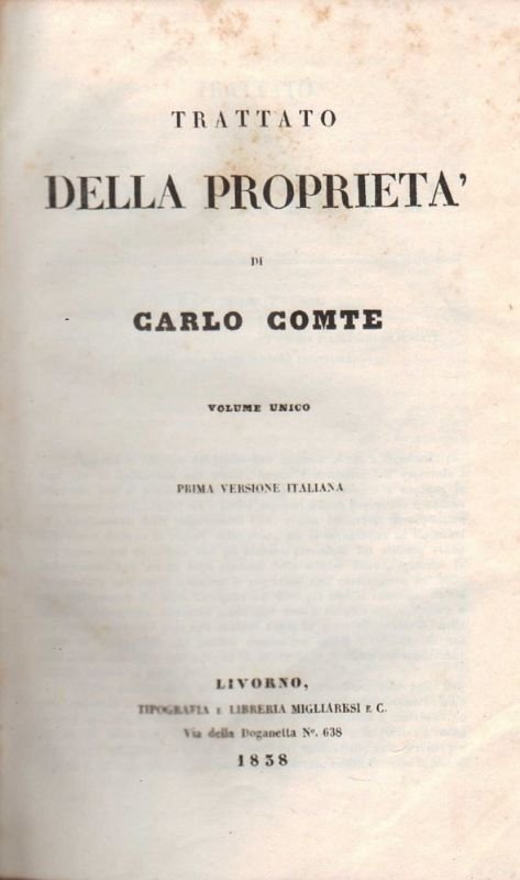 Trattato della Proprietà. Prima versione italiana.