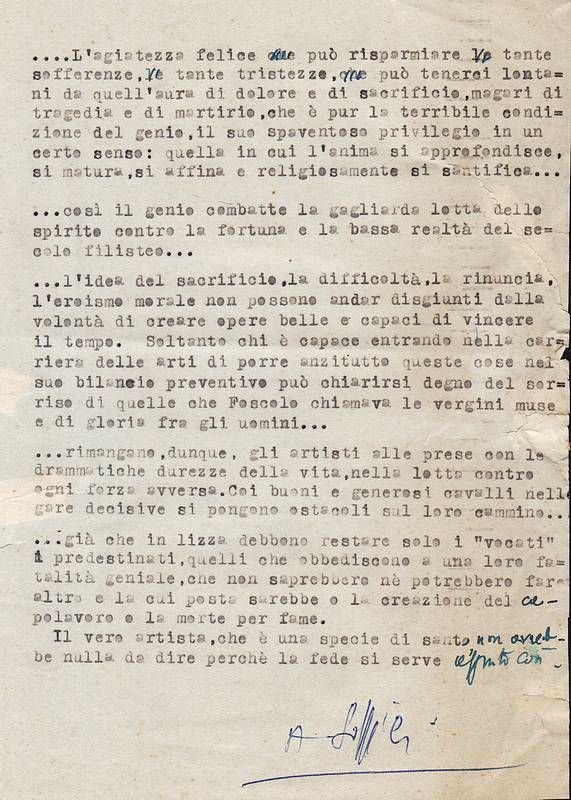 Una pagina dattiloscritta con firma autografa.