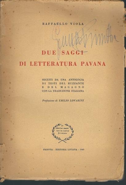 DUE SAGGI DI LETTERATURA PAVANA