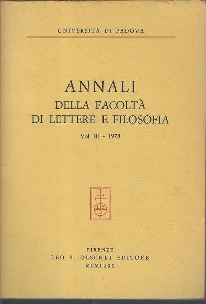 ANNALI DELLA FACOLTA' DI LETTERE E FILOSOFI VOL. III - …