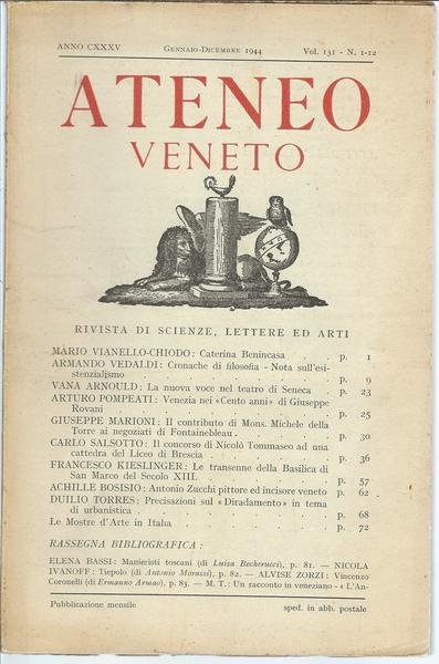 ATENEO VENETO - GENNAIO - DICEMBRE 1944 - VOL. 131 …