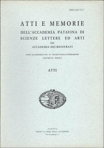 ATTI E MEMORIE DELL'ACCADEMIA PATAVINA DI SCIENZE LETTERE ED ARTI …