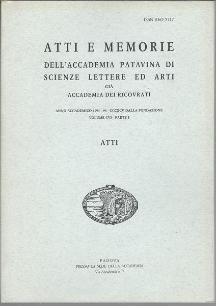 ATTI E MEMORIE DELL'ACCADEMIA PATAVINA DI SCIENZE LETTERE ED ARTI …