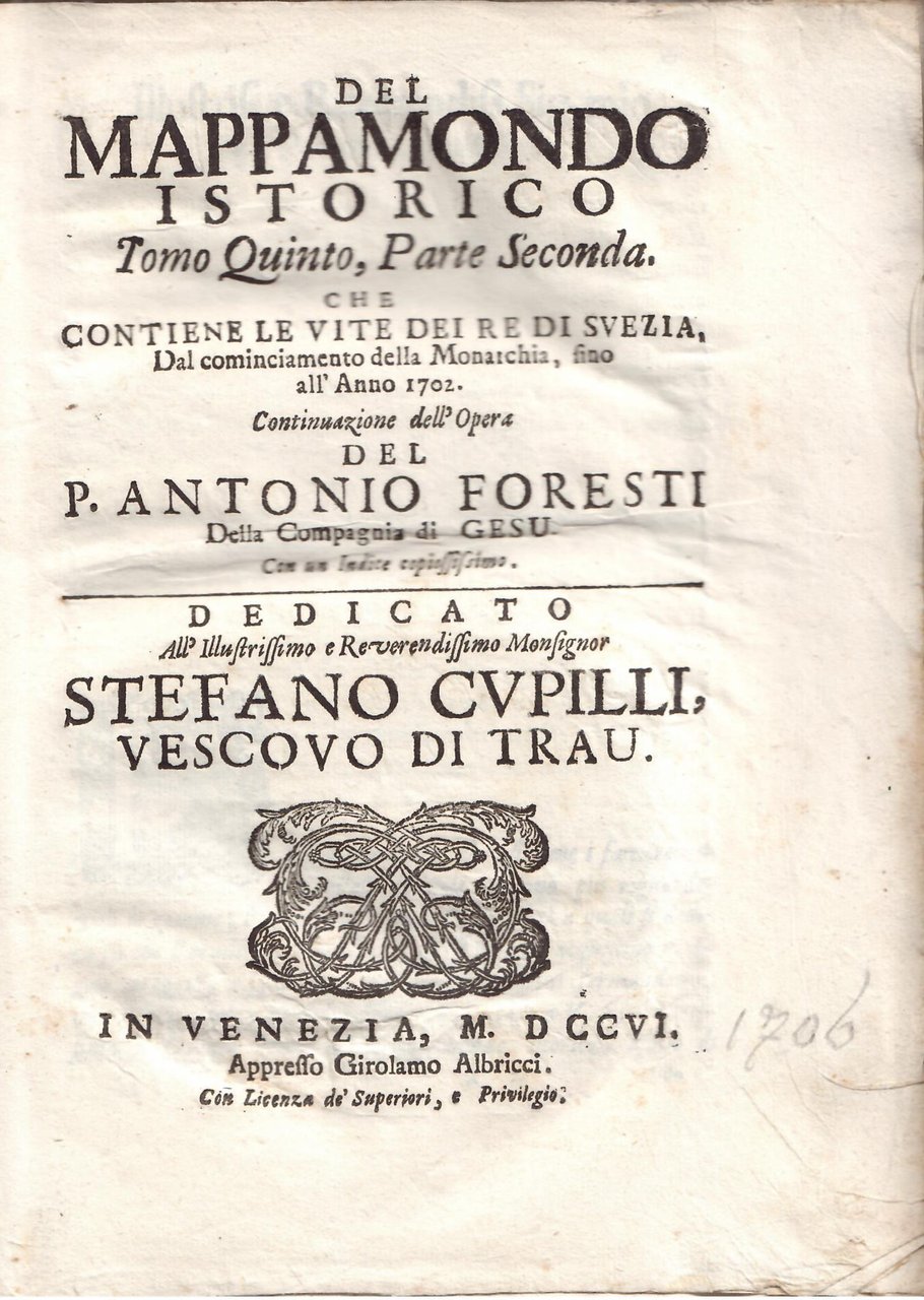 DEL MAPPAMONDO ISTORICO - TOMO QUINTO, PARTE SECONDA