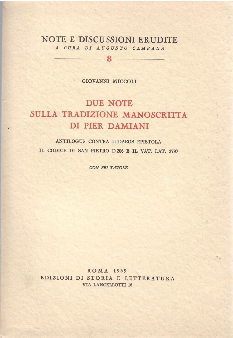 DUE NOTE SULLA TRADIZIONE MANOSCRITTA DI PIER DAMIANI