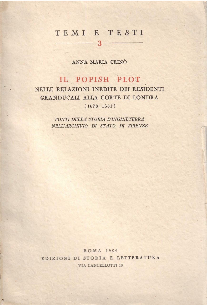 IL POPISH PLOT NELLE RELAZIONI INEDITE DEI RESIDENTI GRANDUCALI ALLA …