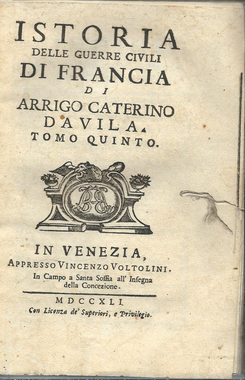 ISTORIA DELLE GUERRE CIVILI DI FRANCIA - TOMO QUINTO