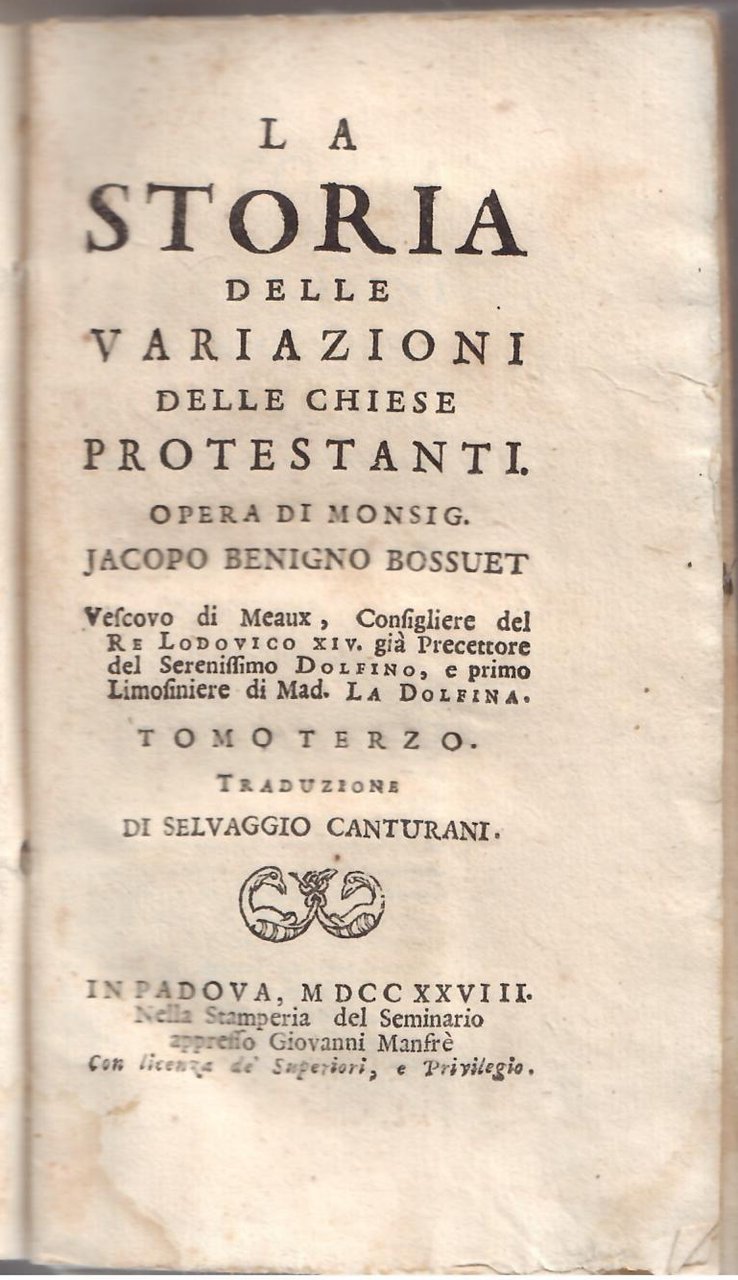 LA STORIA DELLE VARIAZIONI DELLE CHIESE PROTESTANTI - OPERA DI …