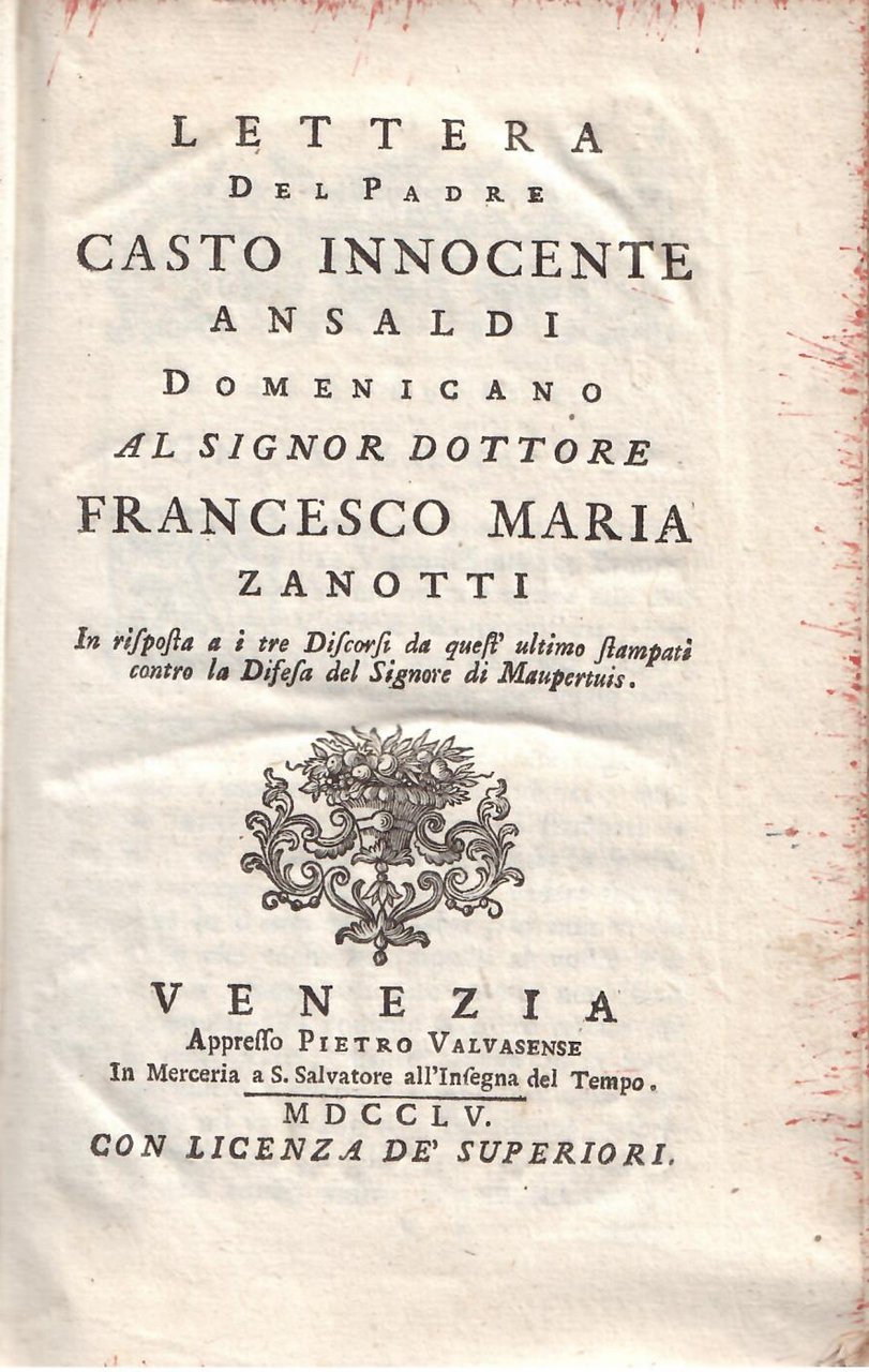 LETTERA DEL PADRE CASTO INNOCENTE ANSALDI DOMENICANO AL SIGNOR DOTTORE …