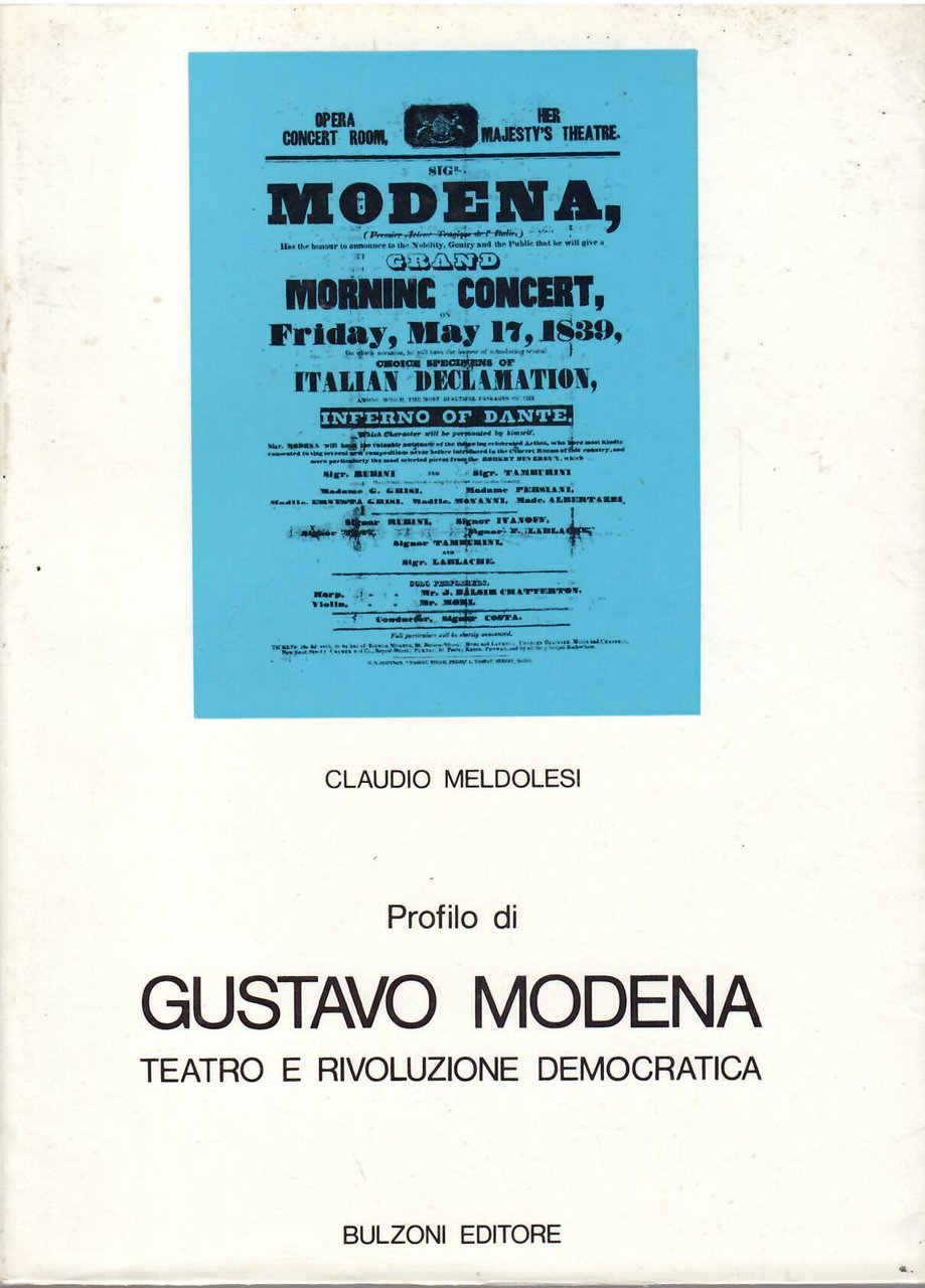 PROFILO DI GUSTAVO MODENA - TEATRO E RIVOLUZIONE DEMOCRATICA | Immagine principale