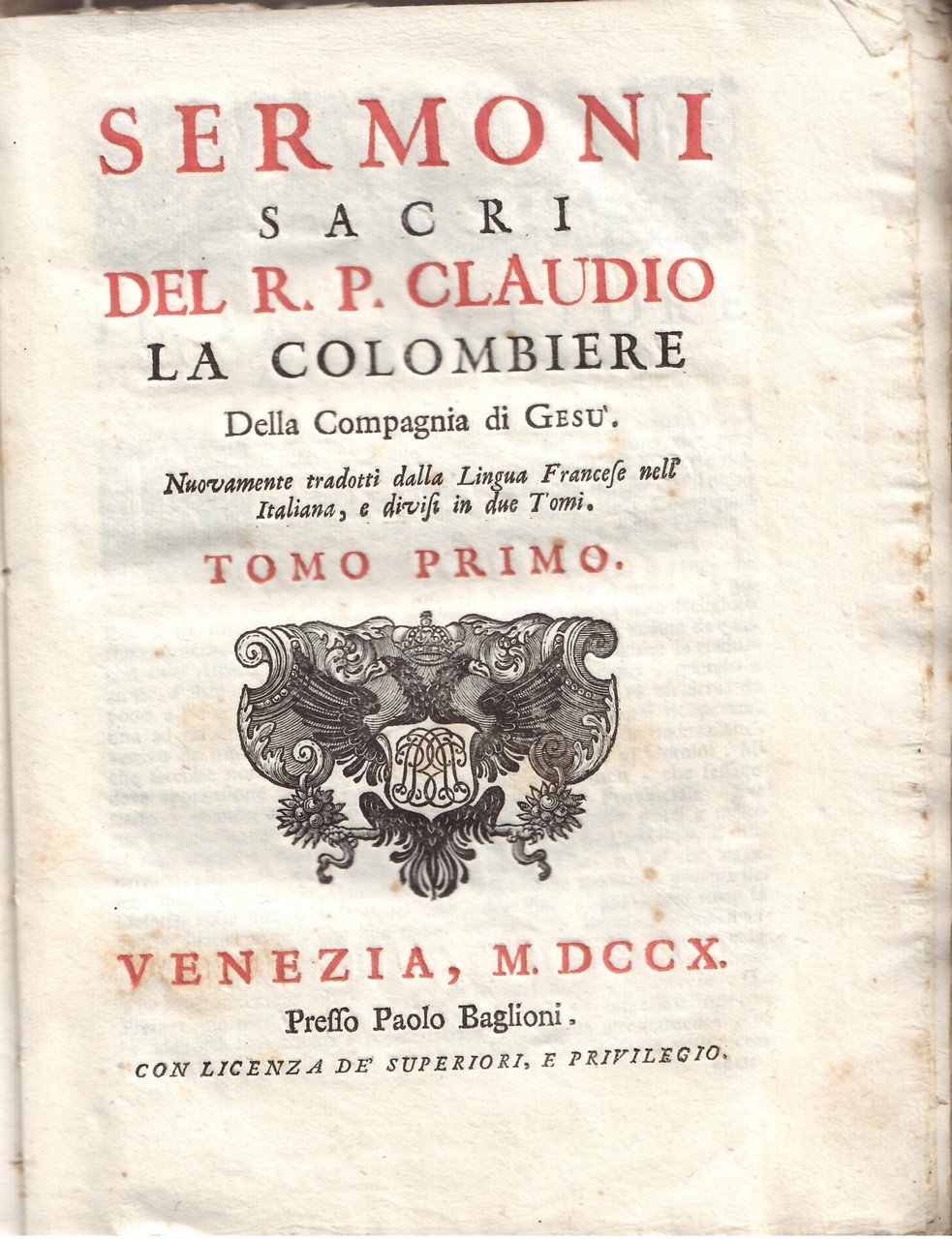 SERMONI SACRI DEL R.P. CLAUDIO COLOMBIERE