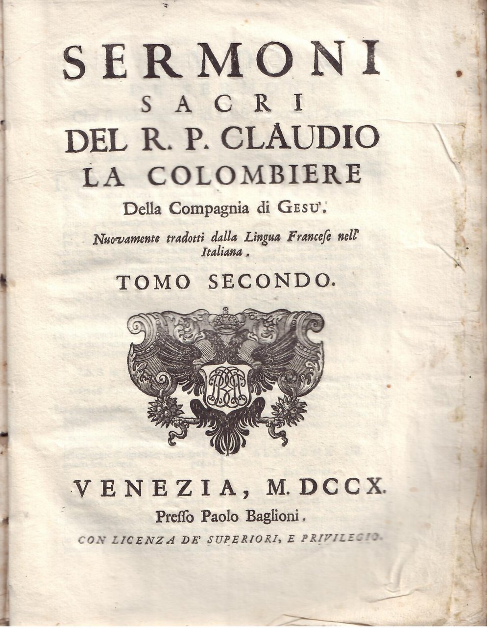SERMONI SACRI DEL R.P. CLAUDIO LA COLOMBIERE