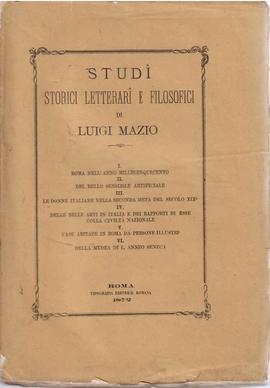 STUDI STORICI LETTERARI E FILOSOFICI DI LUIGI MAZIO | Immagine principale