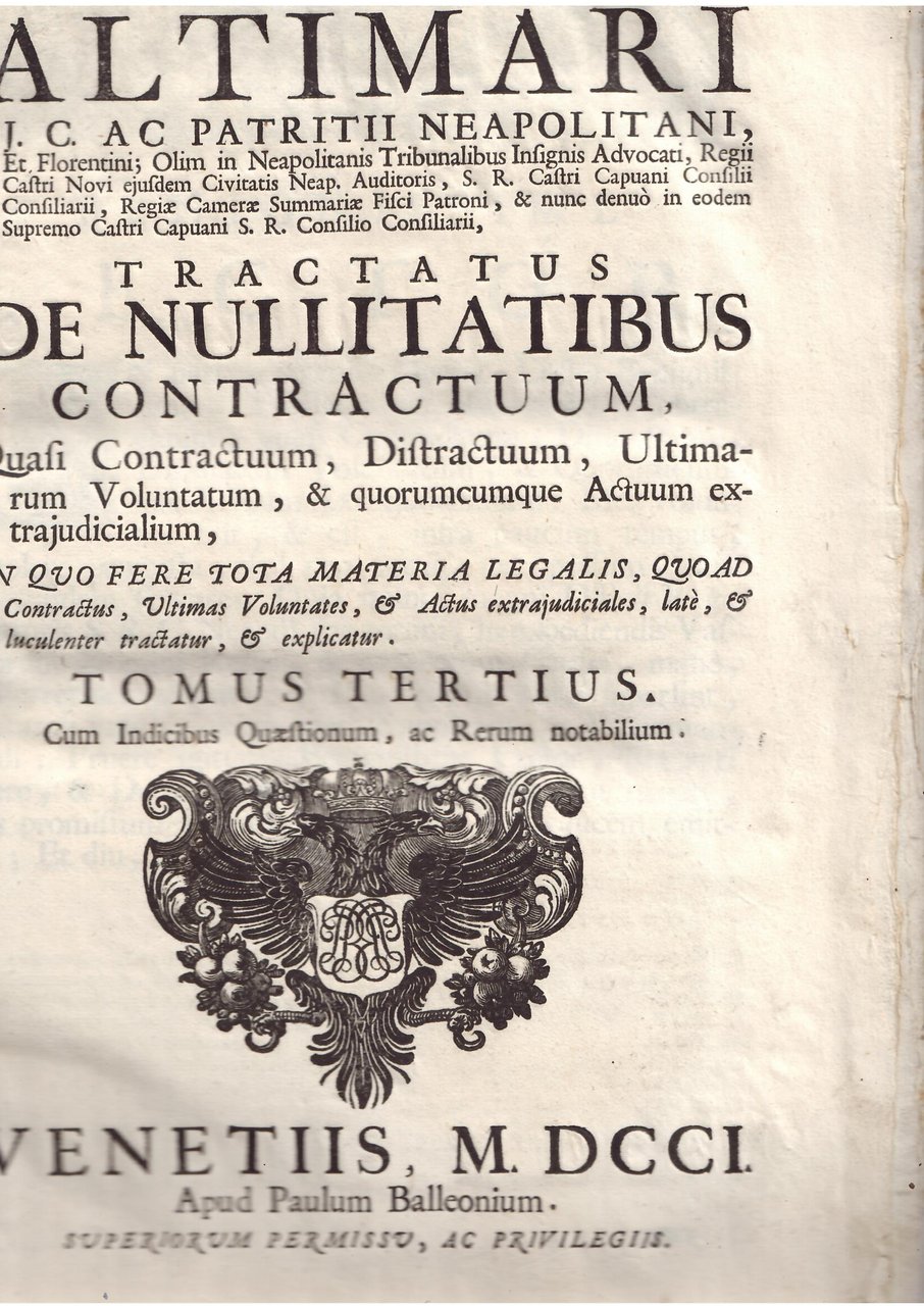 TRACTATUS DE NULLITATIBUS CONTRACTUUM QUASI CONTRACTUUM, DISTRACTUUM, ULTIMARUM VOLUNTATUM, & … | Immagine principale