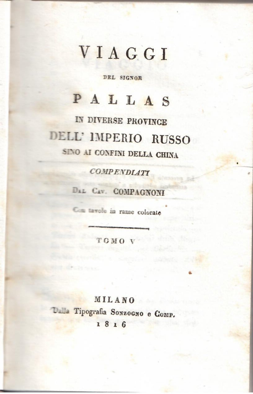 VIAGGIO DEL SIGNOR PALLAS IN DIVERSE PROVINCIE DELL'IMPERIO RUSSO SINO …