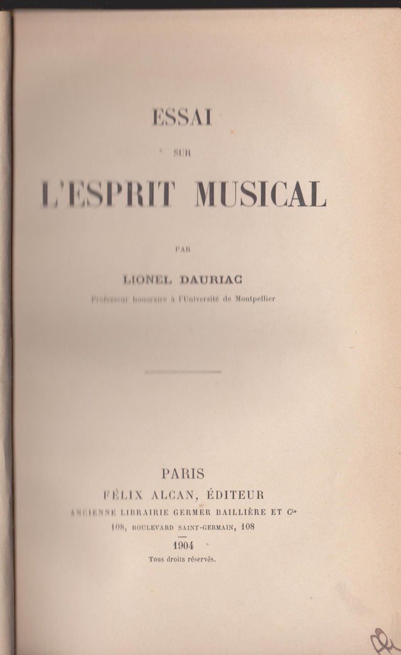 Essai sur l'esprit musical