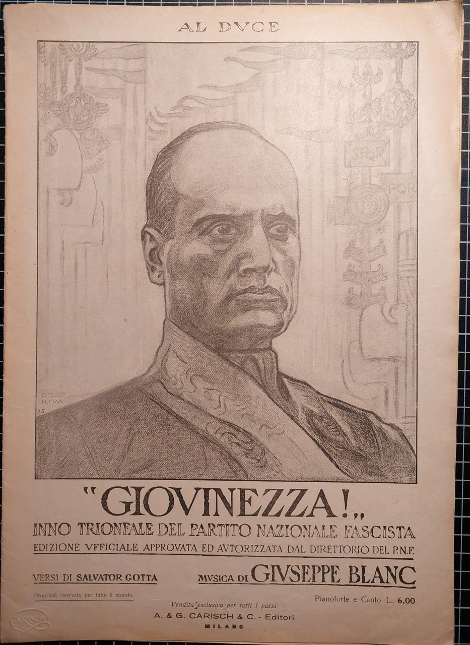 "Giovinezza" Inno trionfale del Partito Nazionale Fascista Edizione ufficiale approvata …