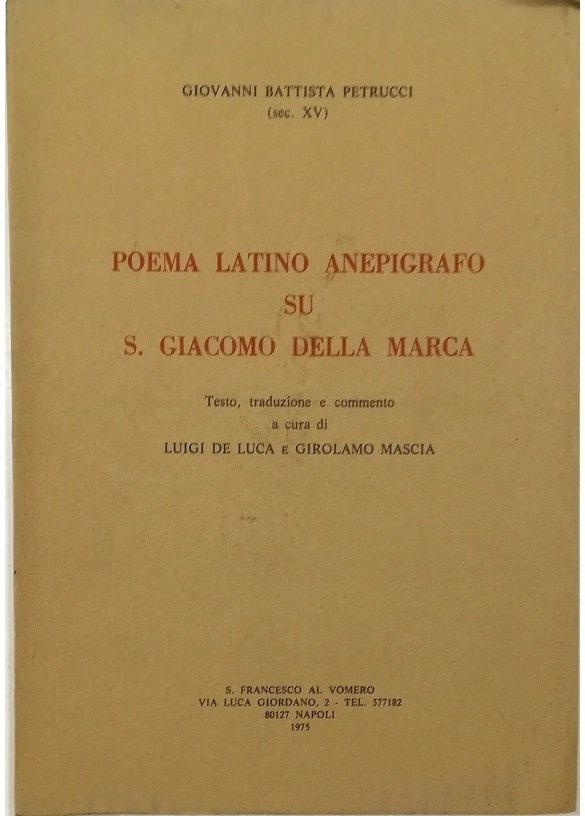 Poema latino anepigrafo su S. Giacomo della Marca