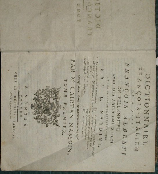 Dictionnaire francois - italien. Vol. I