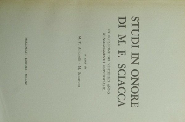 Studi in onore di M.F. Sciacca