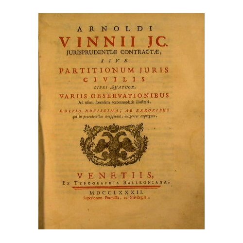 Arnoldi Vinnii JC. Jurisprudentiae contractae, sive partitionum juris civilis libri …