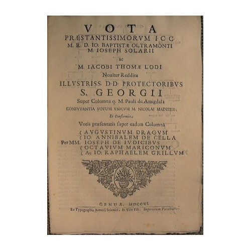 Vota praestantissimorum I-C-C M. R. D. IO: Baptistae Oltramonti M. …