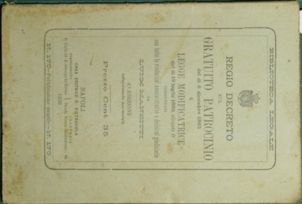 Regio decreto sul gratuito patrocinio del dì 6 dicembre 1865