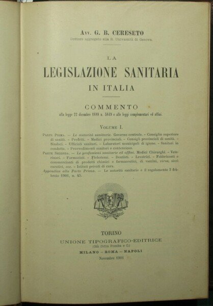 La legislazione sanitaria in Italia