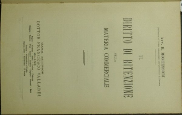 Il diritto di ritenzione nella materia commerciale