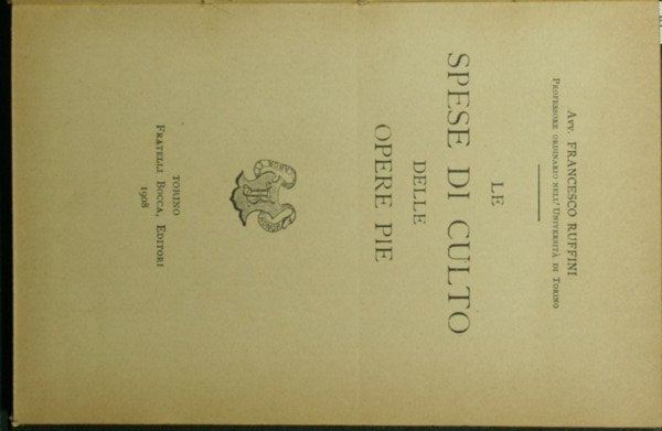 Le spese di culto delle Opere Pie