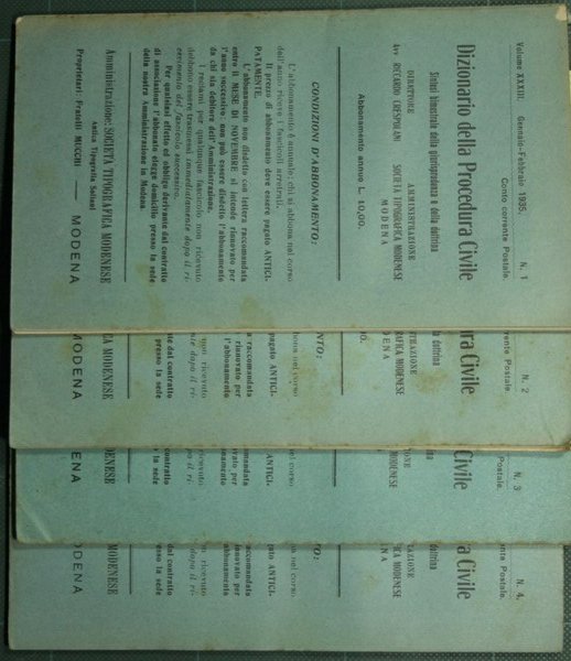 Dizionario della procedura civile - Vol. XXXIII, 1935 - Nn. …