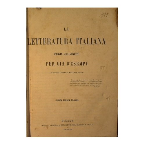 La letteratura italiana esposta alla gioventù per via d'esempi