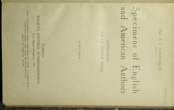 Specimens of english and american authors