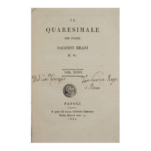 Il quaresimale Del padre Pacifico Deani M. O.