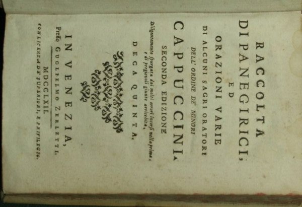 Raccolta di panegirici ed orazioni varie di alcuni sagri oratori …