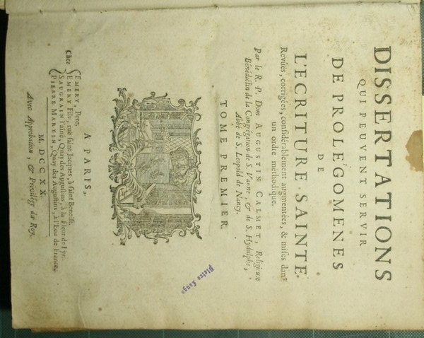 Dissertations qui peuvent servir de prolegomenes de l'Ecriture Sainte