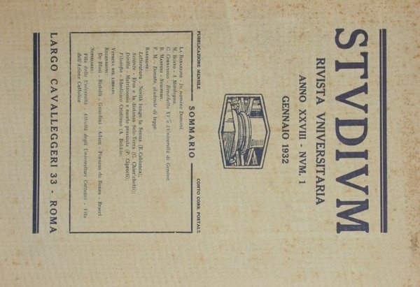 Studium. Gennaio - Febbraio 1932