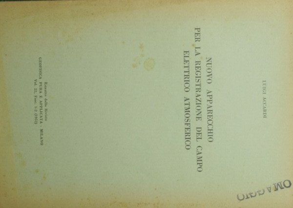 Nuovo apparecchio per la registrazione del campo elettrico atmosferico