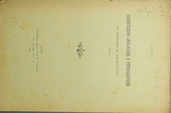Osservazioni geologiche e petrografiche sui dintorni di Valmontone (Lazio) | Immagine principale