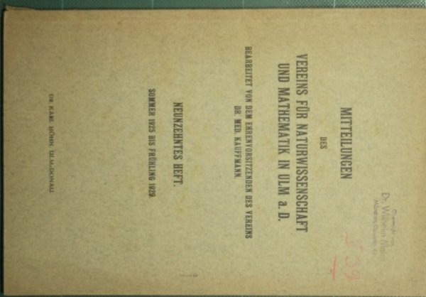 Mitteilungen des vereins fur naturwissenschaft und mathematik in Ulm s. … | Immagine principale