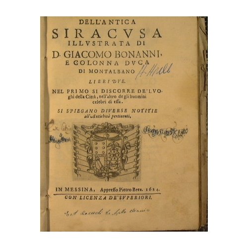 Dell'antica Siracusa illustrata di D. Giacomo Bonanni e Colonna duca …