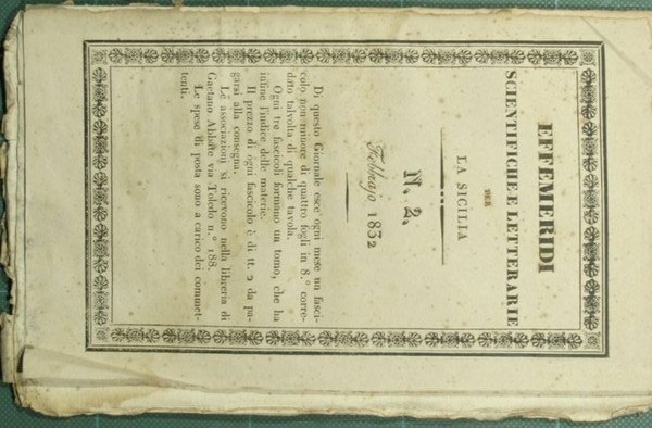 Effemeridi scientifiche e letterarie per la Sicilia. N. 2 - …