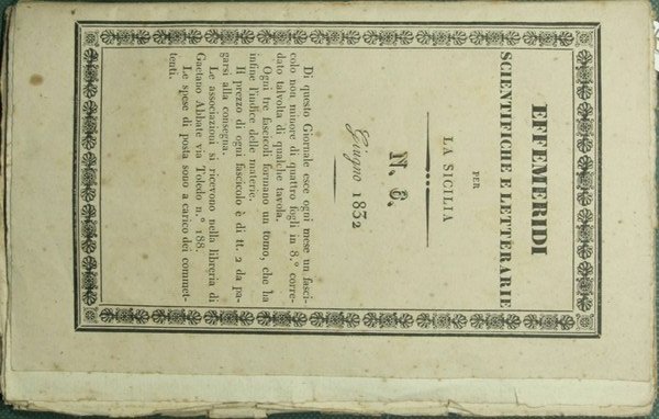 Effemeridi scientifiche e letterarie per la Sicilia. N. 6 - Giugno 1832