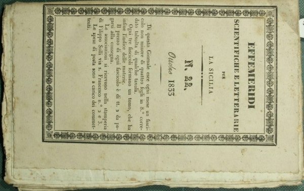 Effemeridi scientifiche e letterarie per la Sicilia. N. 22 - Ottobre 1833